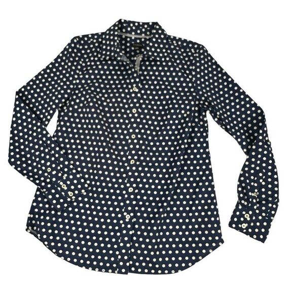 Talbots Womens Navy White Polka Dot button down shirt XS NEW - Picture 3 of 8